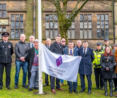 A group photo of attendees at the Glossop ✡️ Holocaust Memorial Day 2023 ✡️ flag raising