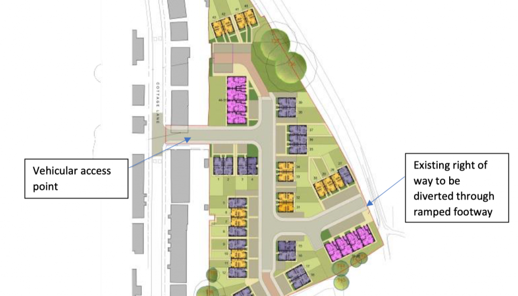 A screen shot of a leaflet showing a proposal from land at the rear of Cottage Lane